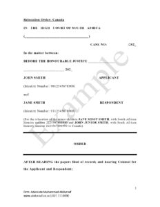 Relocation consent Court Order for minor child to Canada - Advocate Muhammad Abduroaf