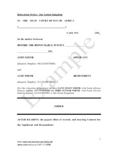 Relocation consent Court Order for minor child to the United Kingdom - UK - Advocate Muhammad Abduroaf