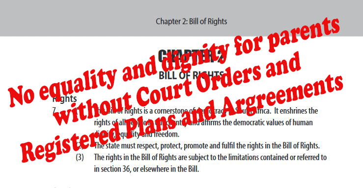 No equality and dignity for parents without Court Order and Registered Plans and Agreements